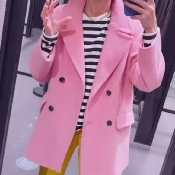 ZARA WOMEN NEW OVERSIZED DOUBLE-BREASTED COAT WOOL BLEND PINK SIZE S M 2263/299 - Picture 1 of 9
